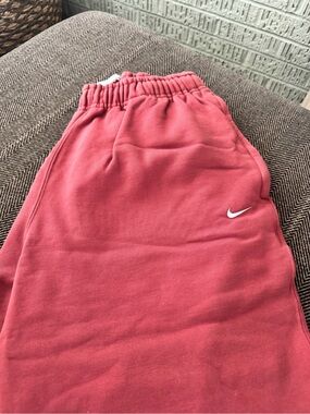 Nike Red Fleece Sweatpants with White Swoosh